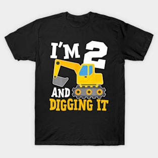 I'M Two 2Nd Years Old Birthday Boy Excavator Construction T-Shirt